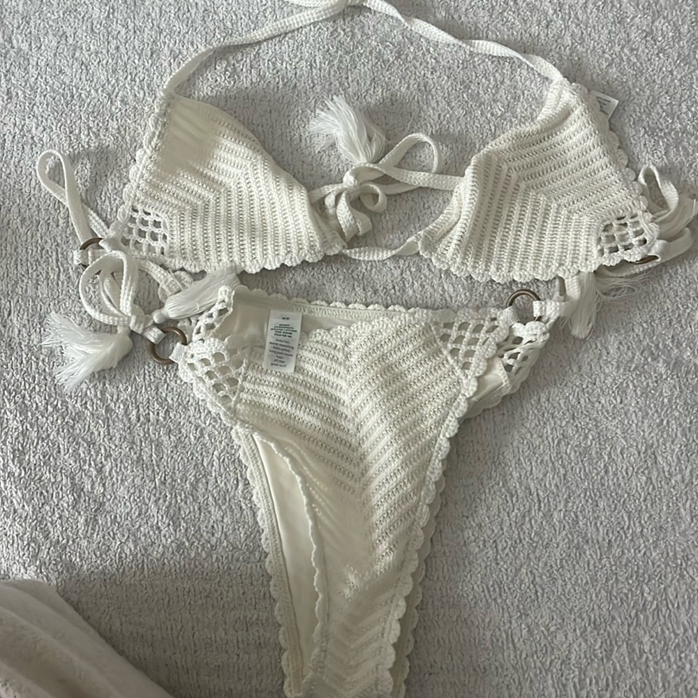 aerie White Crochet Tie Bikini Set